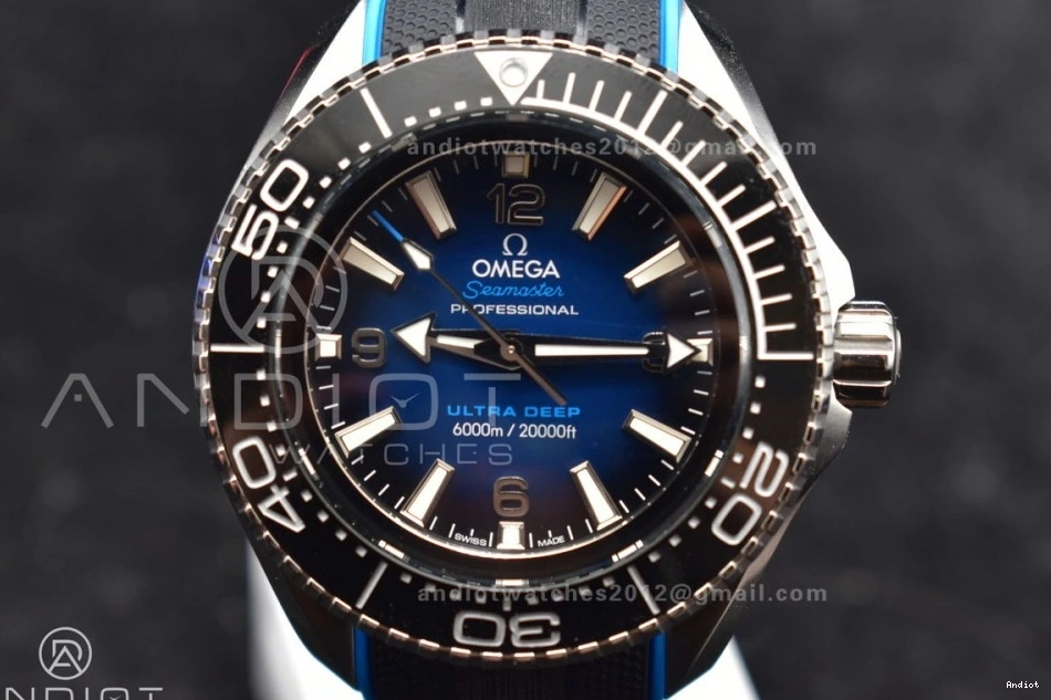 6000M Ceramic SS Black on 1:1 Bezel TF Blue Black Best Edition Deep A2824 Dial Ultra Seamaster Rubber Strap 1220